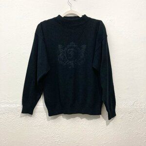 Vintage Forte Mens Knit Sweater Black "F" Print High Neck Size S